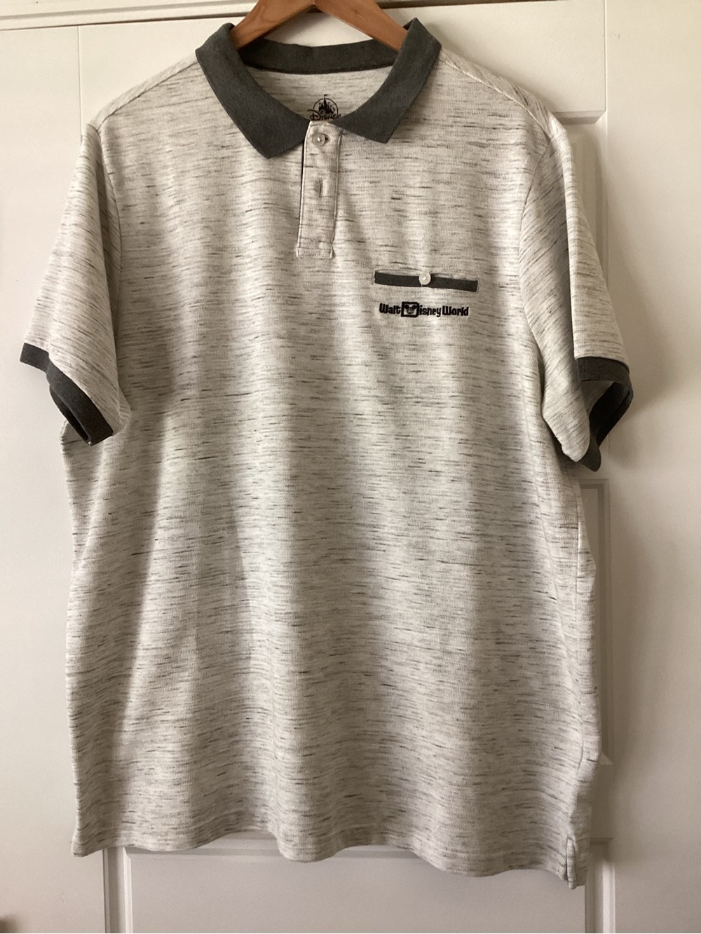 Disney Men's Heather Polo - Light Gray with Dark Gray Trim